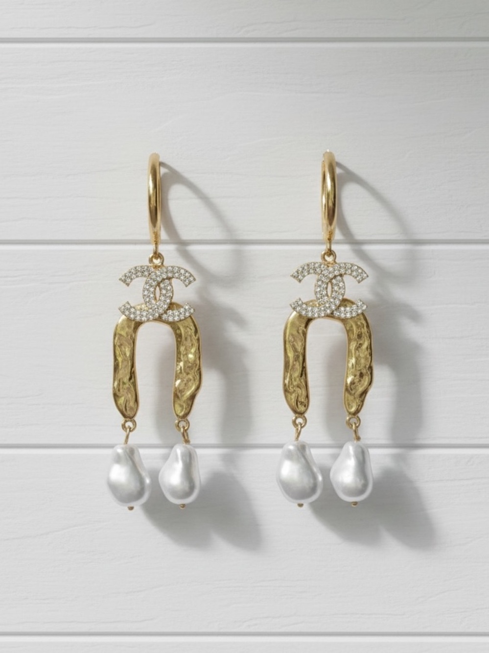 CC-Gold Drop Earrings with Pearl Drops